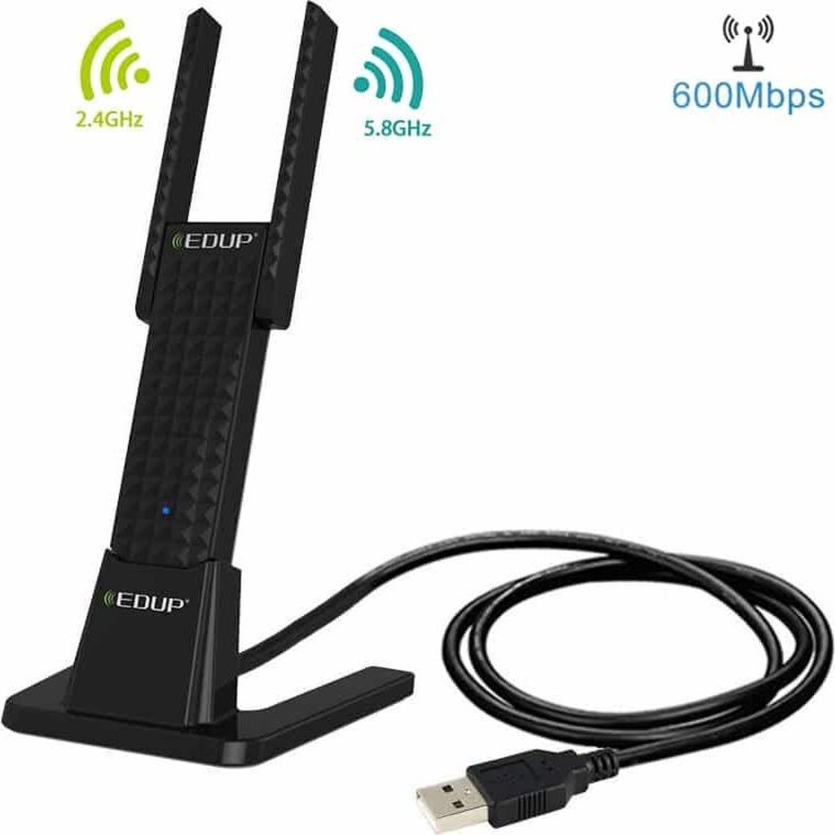EDUP EP-AC1631 600 Mbps dual-band 11AC USB draadloze adapter WiFi-netwerkkaart met 2 antennes en basis voor laptop / pc (zwart)