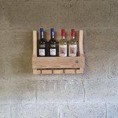 Maikku | Wijnrekken | Houten wijnrek met hangende glazen | Steigerhout | 45cm breed | 4 wijnflessen | 4 wijnglazen