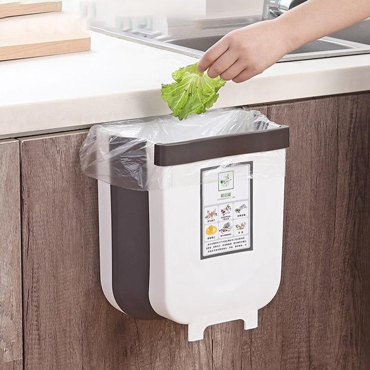 Keuken afvalbak - Hangende groenteafval prullenbak - Hanging trashcan -  Uitvouwbare... | bol.com