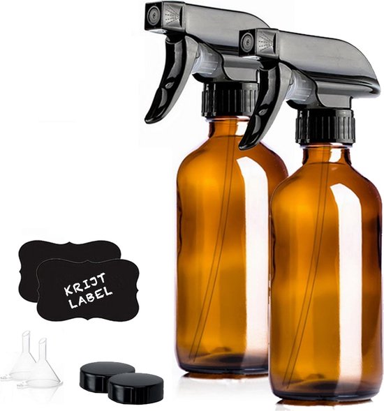 Amber Glas Spuitfles | Spray glazen fles 500ml | 2 stuks | Etherische olie
