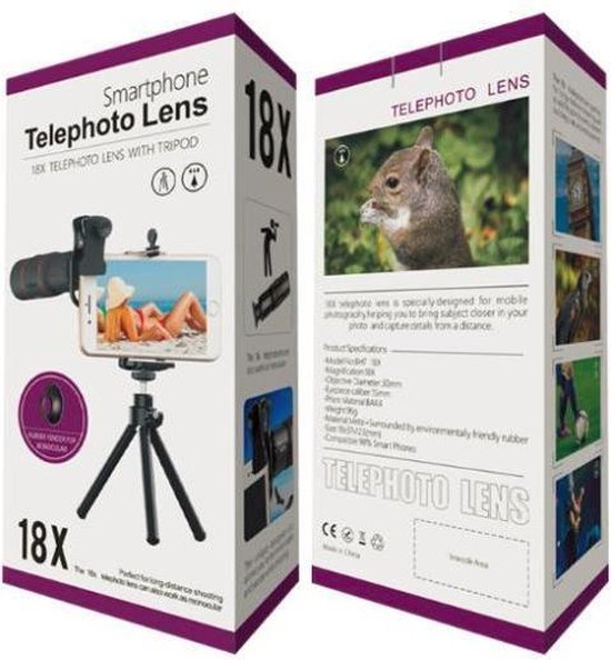 18X smartphone-telelens - plus uitschuifbare Tripod Statiefhouder