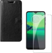 Motorola Moto G8 Plus Portemonnee hoesje zwart met 2 stuks Glas Screen protector