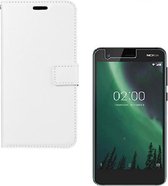 Nokia 2 Portemonnee hoesje Wit met 2 stuks Glas Screen protector