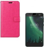 Nokia 2 Portemonnee hoesje roze met 2 stuks Glas Screen protector