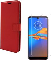 Motorola Moto E6 Plus Portemonnee hoesje rood met 2 stuks Glas Screen protector