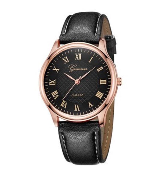 WiseGoods WS2247 Luxe Horloge voor Mannen en Vrouwen - Lederen Band - Polshorloge - Zwarte Band - Rose