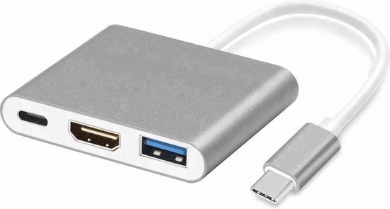 USB-C hub zilver met HDMI (4K/30hz) voor Macbook , USB 3.0 & USB-CUSB-C hub zilver met HDMI, USB 3.0 & USB-C-LOUZIR - LOUZIR