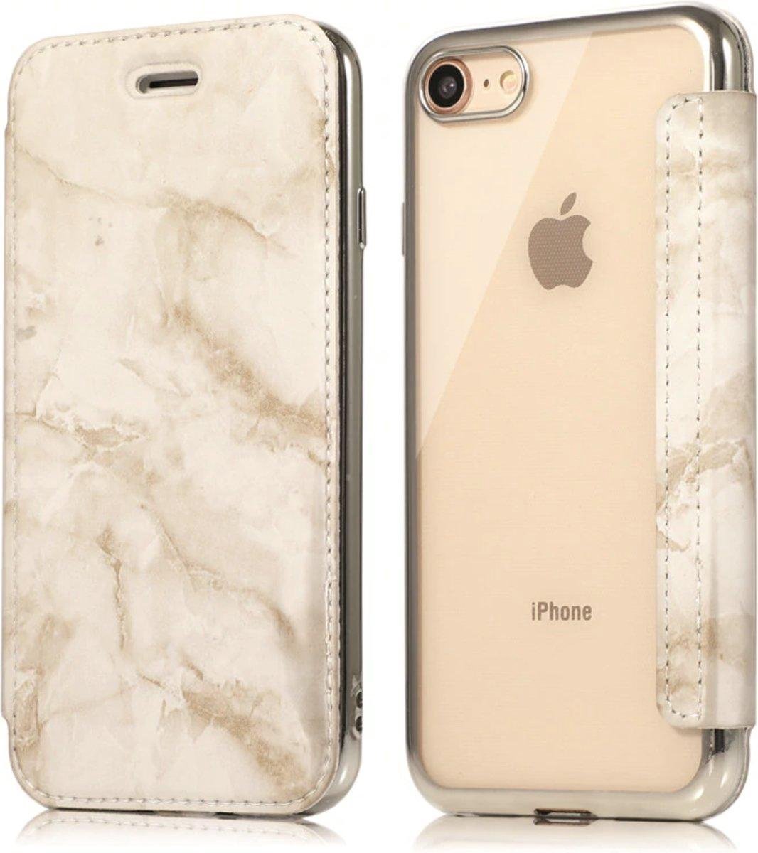 Geschikt voor Apple iPhone 6 / 6s Flip cover - Zilver - Marmer - Folio