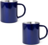 6x Drinkbeker/mok blauw 280 ml - RVS - Blauwe mokken/bekers voor onbijt en lunch