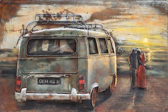 Art 3D peinture métal plage - peinture - bus volkswagen - 120x80 - salon chambre