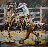 3D art Metaalschilderij Rodeo - handgeschilderd schilderij - wanddecoratie - Rodeo rijden - 100x100 - woonkamer / slaapkamer