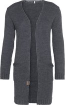 Knit Factory Ruby Gebreid Vest Antraciet - Gebreide dames cardigan - Middellang vest reikend tot boven de knie - Donkergrijs damesvest gemaakt uit 10% wol, 5% Alpaca, 10% viscose en 75% acryl - 40/42 - Met steekzakken