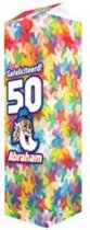 Verjaardag - Melkpak - Gefeliciteerd - 50 - Abraham - Gevuld met een snoepmix - In cadeauverpakking met gekleurd lint