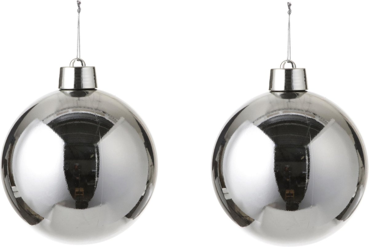 2x Grote kunststof kerstballen zilver 15 cm - Grote onbreekbare kerstballen - Zilveren kerstversiering/kerstdecoratie