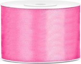 1x Hobby/decoratie roze satijnen sierlinten 5 cm/50 mm x 25 meter - Cadeaulint satijnlint/ribbon - Roze linten - Hobbymateriaal benodigdheden - Verpakkingsmaterialen
