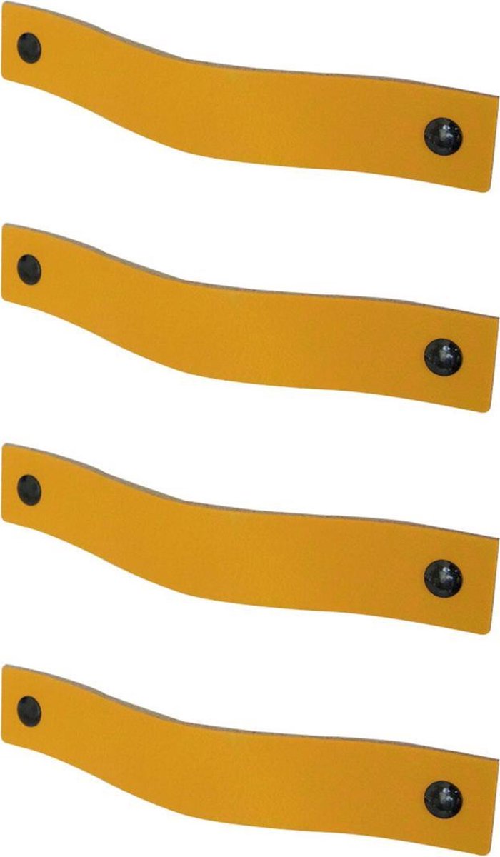 4x leren handgrepen 'platte greep' - maat M (19 x 2,5 cm) - OKERGEEL - incl. 3 kleuren schroefjes (handgreepjes - leren grepen - greepjes - leren lusjes)