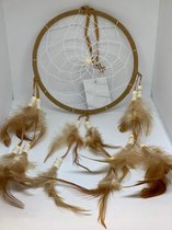 Handgemaakte Dromen Vanger - Dream Catcher - Indianen Deco Droomvanger Kralen Veren – Droomvanger 40 cm lang – Beige