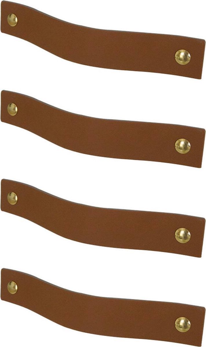 4x leren handgrepen 'platte greep' - maat M (19 x 2,5 cm) - LICHTBRUIN - incl. 3 kleuren schroefjes (handgreepjes - leren grepen - greepjes - leren lusjes)