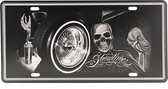 Wandbord – Mancave – Showtime – Vintage - Retro -  Wanddecoratie – Reclame bord – Restaurant – Kroeg - Bar – Cafe - Horeca – Metal Sign – Mannen Cadeau – Doodshoofd - Skull - 15x30cm