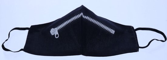 Mondkapje wasbaar - herbruikbaar katoen Zwart Rits