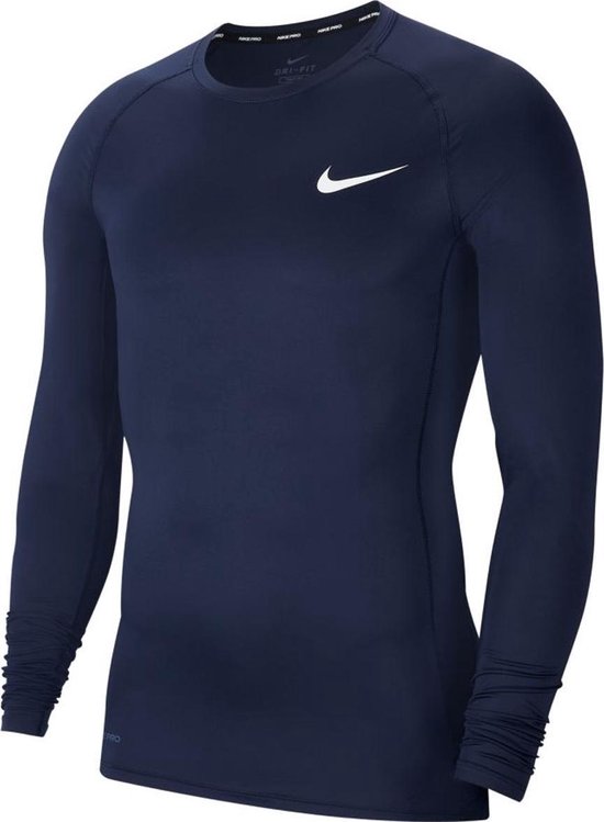 Nike pro top longsleeve in de kleur blauw.