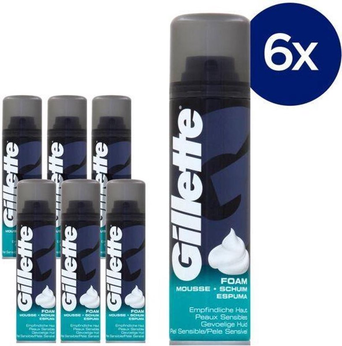 Gillette scheerschuim gevoelige huid sensitive skin 6 stuks voordeelverpakking 6x 200ml
