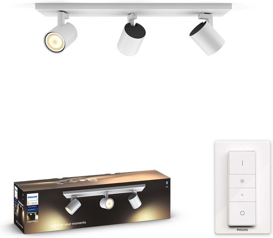 Philips Hue Runner Opbouwspot - White Ambiance - GU10 - Wit - 3 x 5W - Bluetooth - incl. Dimmer Switch