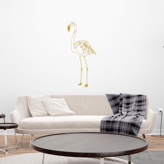 Muursticker Flamingo Silhouette - Goud - 35 x 80 cm - baby en kinderkamer - muursticker dieren slaapkamer woonkamer alle