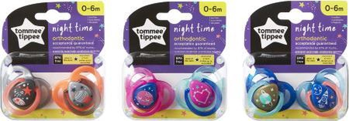 Tommee Tippee Night Time Sucettes, Design orthodontique symétrique, Sachet  en silicone