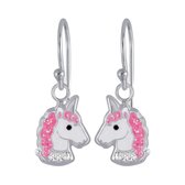 Joy|S - Zilveren eenhoorn oorbellen unicorn oorhangers roze wit