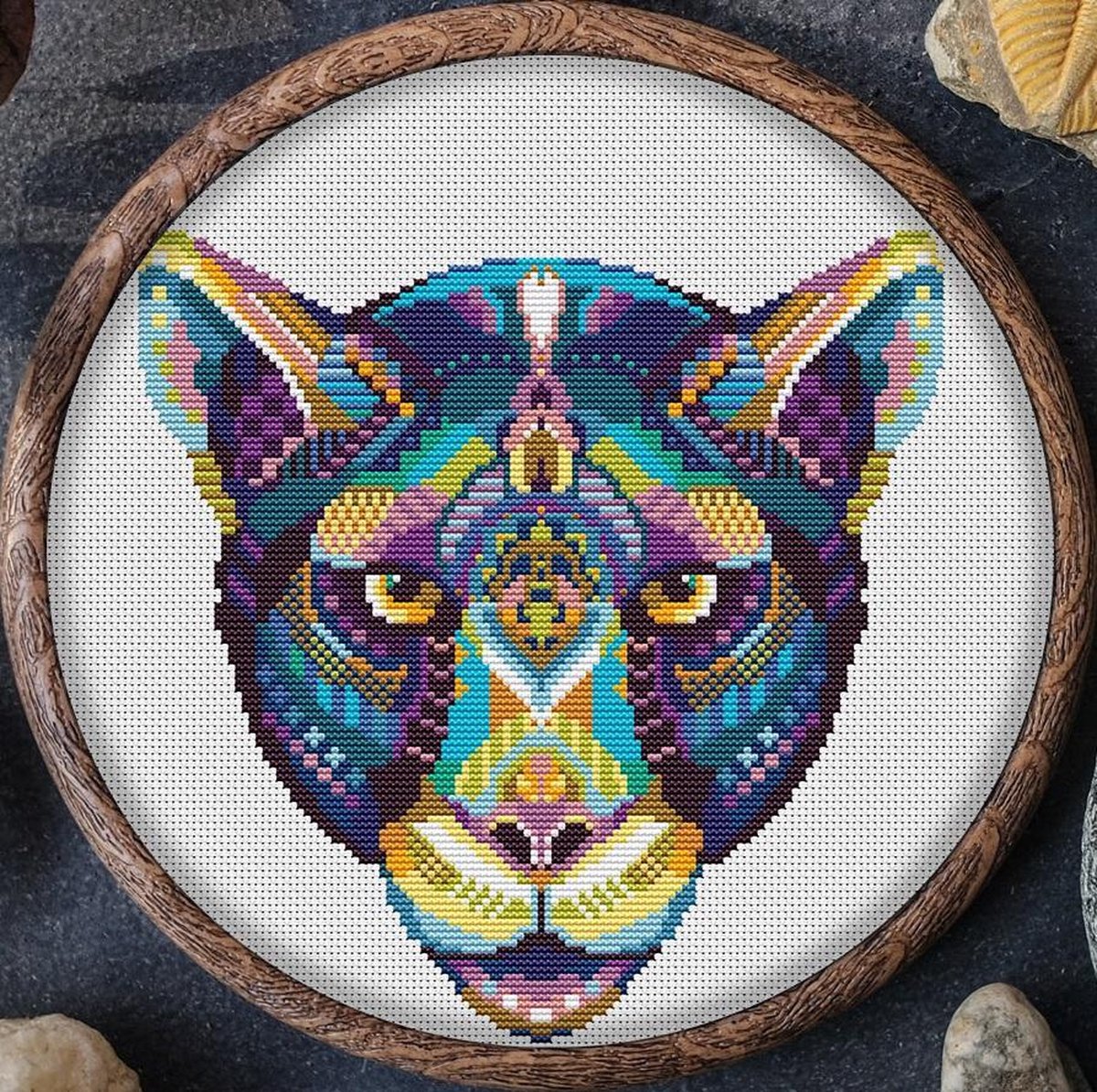 Borduurpakket Mandala Panter - APS - telpatroon om zelf te borduren - geschikt voor beginners - nederlandse gebruiksaanwijzing