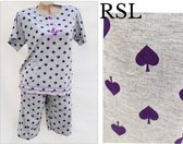 Dames pyjama set met 3 kwart broek schoppenprint XL 40-42 grijs/paars