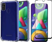 Samsung M21 Hoesje en Samsung M21 Screenprotector - Samsung Galaxy M21 Hoesje Transparant Shock Proof Case + Full Screen Protector Glas