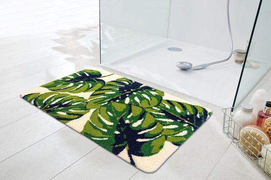 Luxe antislip badmat 'Fancy Fern Leaves' - polyester badkamer tapijt 60x90  - MADE IN... | bol.com
