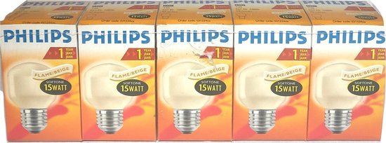 Plicht output sirene Philips Softone Flame Kogellamp 15W E27 Gloeilamp (5 stuks) | bol.com