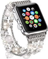 Geschikt voor Apple Watch 41MM / 40MM / 38MM Bandje Kralen en Parel Armband Zilver/Wit