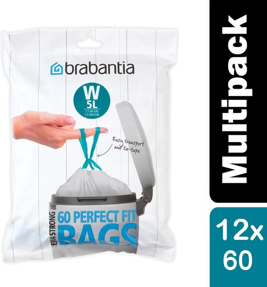 Brabantia afvalzak 5 liter code W met Trekbandsluiting - Doos 12 x 60 stuks