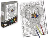 Doodle Legpuzzel ’Olifant’  Puzzel 500 Stukjes Volwassenen en Kinderen - Zwart/Wit - Inkleuren - Schilder Op Nummer - Hobby Speelgoed - Dieren - Legpuzzels Volwassenen Kinderen - 50*70 CM