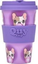 Quy Cup 400ml Ecologische Reis Beker - "Bubble" - BPA Vrij - Gemaakt van Gerecyclede Pet Flessen met Paars Siliconen deksel