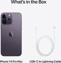 Diep paarse iPhone 14 Pro Max en USB-C naar Lightning kabel.