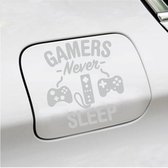 Bumpersticker - Gamers Never Sleep - 12,9 X 11,8 - Licht Grijs