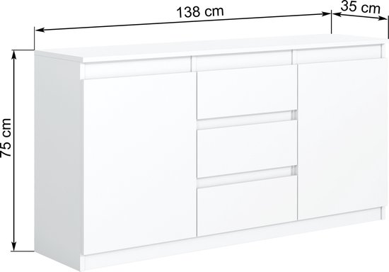 Pro-meubels - Dressoir Detroit - Wit mat - 138cm - Kast - Promeubels
