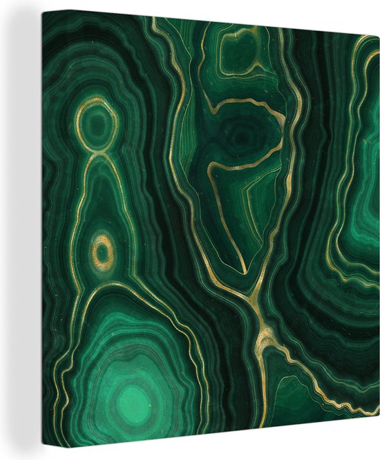 Canvas Schilderij Gold - Groen - Agaat steen - Geode - Marmer - 20x20 cm - Wanddecoratie