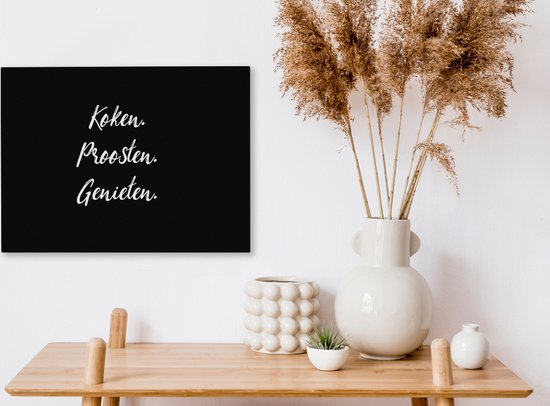 Peinture sur toile avec citations et proverbes : Cuisiner. Apprécier. Savourer. Nourriture – 40 x 30 cm – Décoration murale