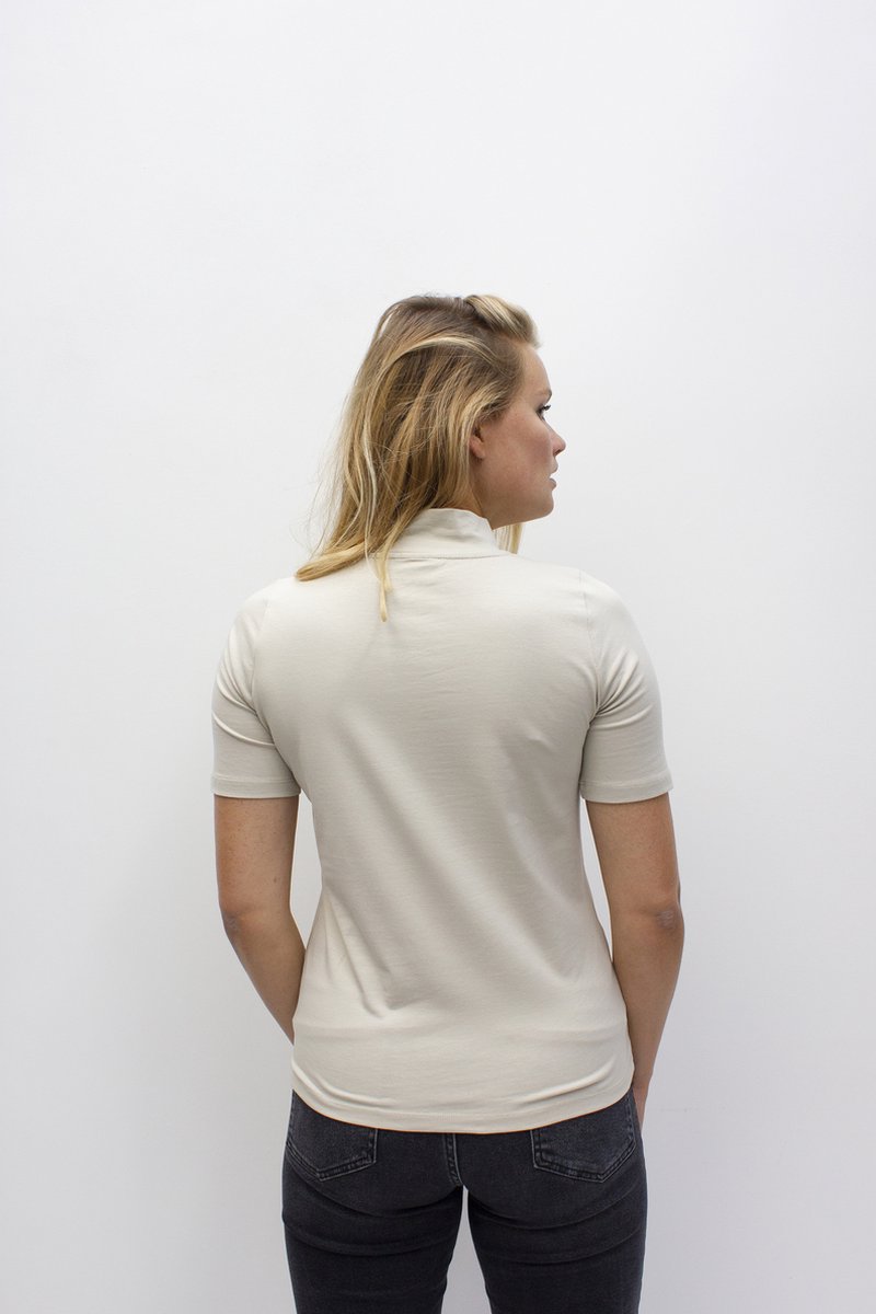 MOOI! Company - Dames T-shirt - MAARTJE - Turtleneck - Losse pasvorm - kleur Stone - Maat XL