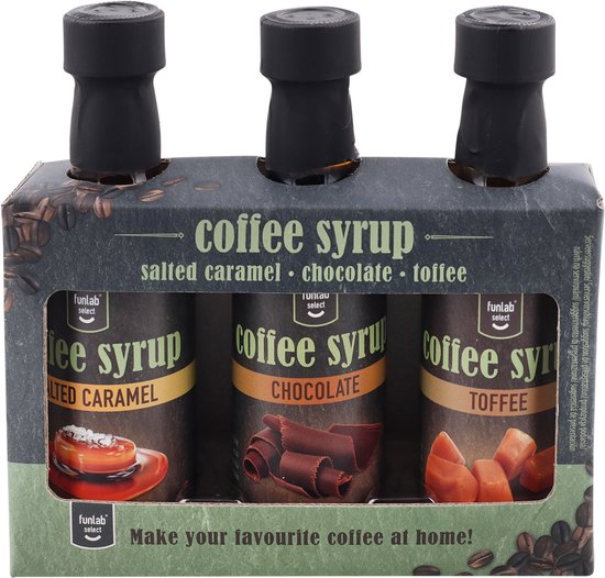 Coffee Syrup - Koffie siroop - 3 smaken van 45 ml- Chocolade- Gezouten Caramel- Toffee- Koffiesiroop - Relatiegeschenk- Verjaardag