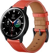 By Qubix lederen bandje 20mm - Rood - Geschikt voor Samsung Galaxy Watch 6 - Galaxy Watch 6 Pro - Galaxy Watch 5 - Galaxy Watch 5 Pro - Galaxy Watch 4 - Galaxy Watch 4 Classic - Active 2 - Watch 3 (41mm)