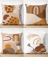 Sierkussens set van 4 stuks - INCLUSIEF BINNENKUSSENS 45x45 cm - abstract - bruin - beige - oranje - dubbelzijdig bedrukt - kussensloop - kussens woonkamer - kussenhoes