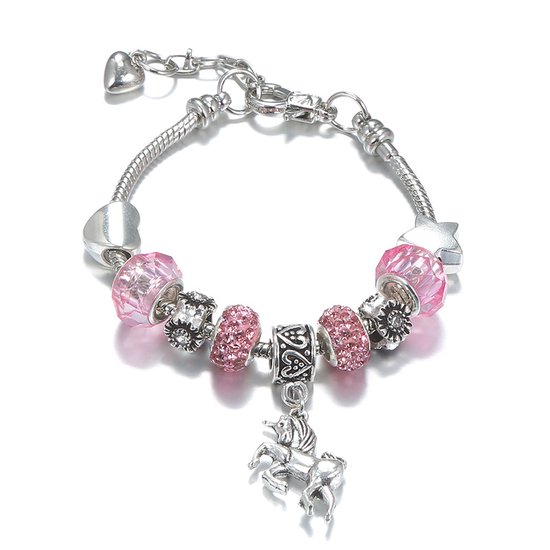 Treasure Trove Heart Star Bracelet à breloques Licorne - Fille - Rose - Ajustable 14 - 19 cm