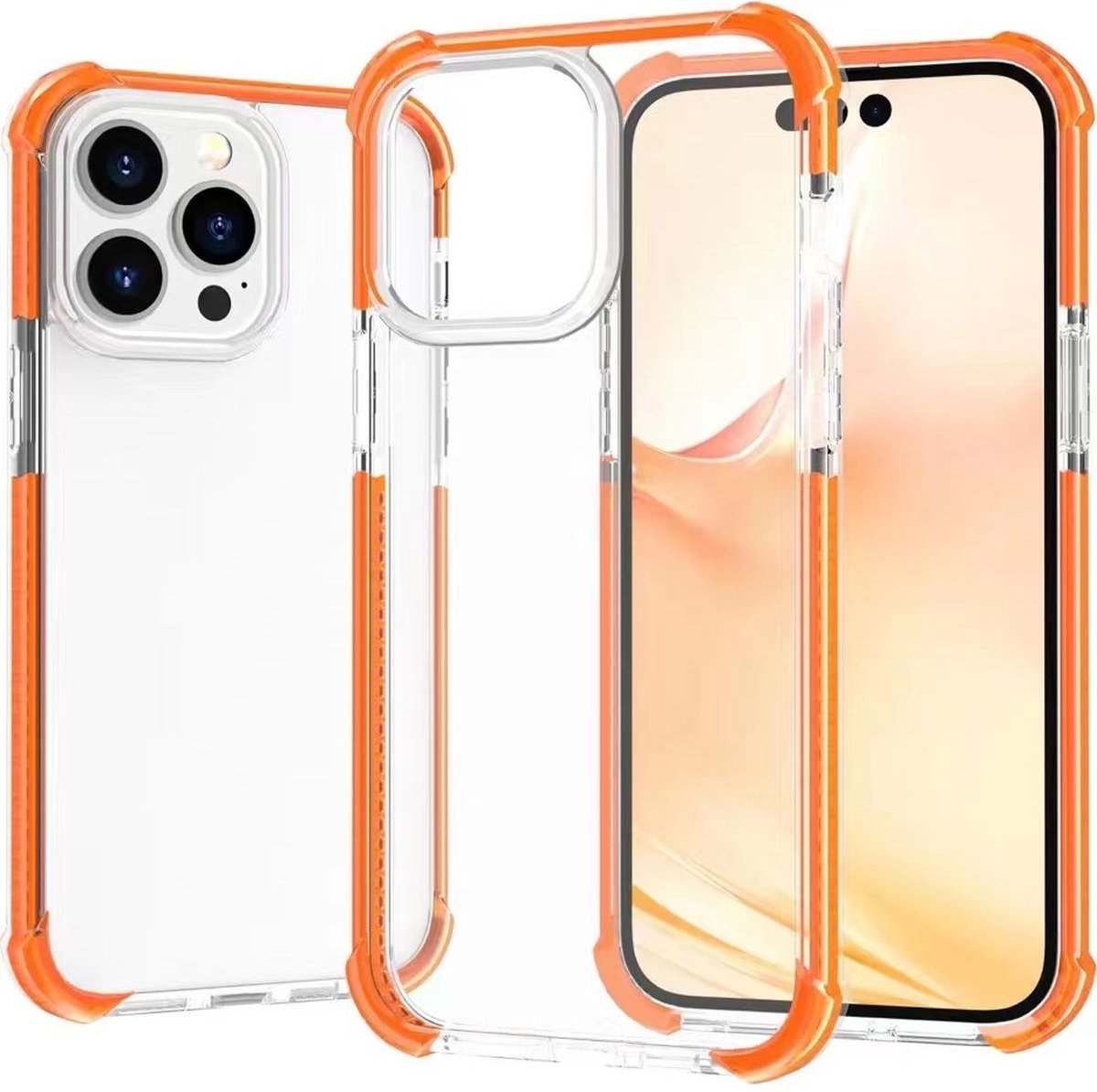 Mobigear Hoesje geschikt voor Apple iPhone 14 Telefoonhoesje Hardcase | Mobigear Full Bumper Backcover Shockproof | Schokbestendig iPhone 14 Telefoonhoesje | Anti Shock Proof - Transparant / Oranje